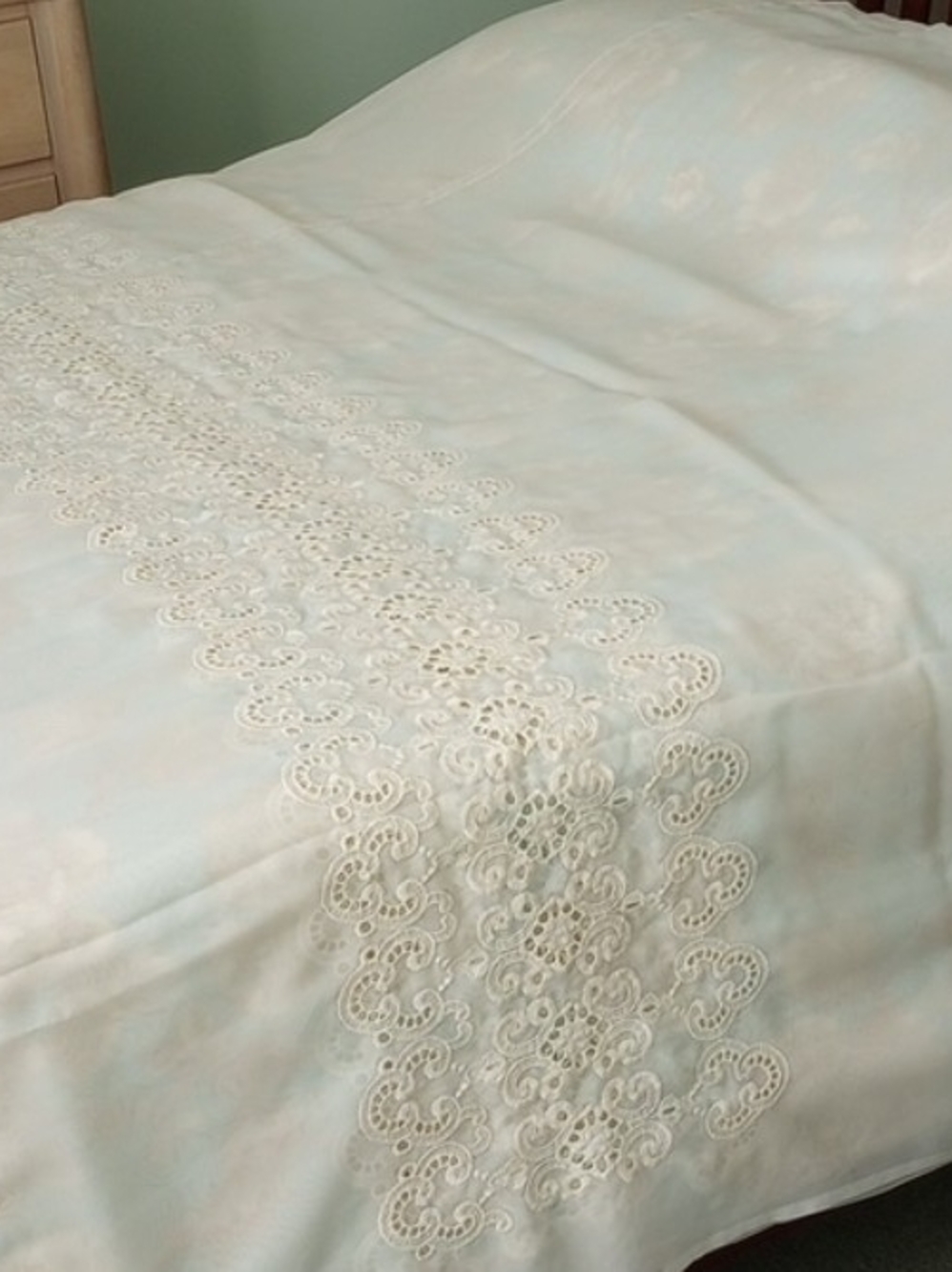 Ivory-White Lace Eyelet 167" Wide / 83" Long Sheer Curtain Panel - Picture 8 of 13